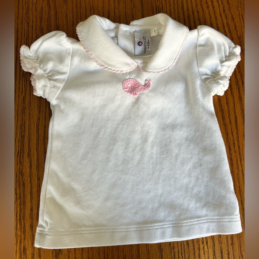 Nantucket Kids baby girl collared top embroidered whale pink 3-6 months Pima